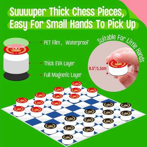 2 1 Set, 59 3+ in Checkers Magnetic Game Board -Checkers & Tic-Tac-Toe, Thick Foam Checker Road Travel Game with Reward