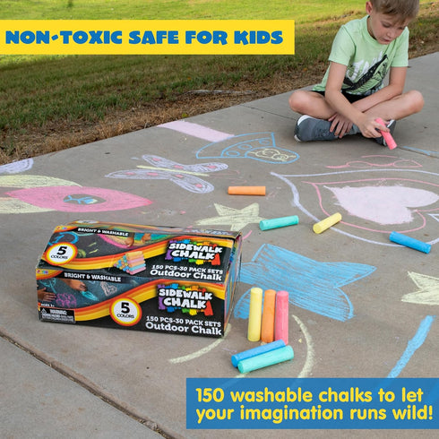 150 Set 30 Packs, 5 JOYIN Pcs Sidewalk Chalk in Colors, Giant Box Non-Toxic Jumbo Washable Chalk for Outdoor Art Play
