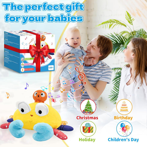 6-12-18 Tummy 1-3, Infowush Baby Toys Months - Musical Crawling Crab Plush Toy, Dancing Walking Bouncing Time Toy