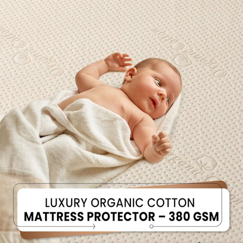 380GSM 3D Luxury Organic Cotton Crib Mattress Pad - Skin Friendly, Waterproof, Breathable & Absorbent Mattress