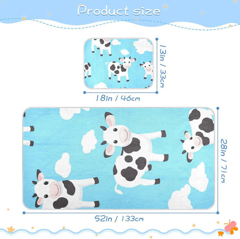 SyXIOP 28" 52" Cute Cow Blue Cooling Baby Crib Mattress Sheets x Breathable Crib Mattress pad for Kids, Adult