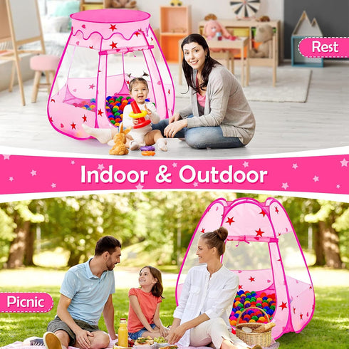 Baby Ball Pit for Toddlers - Kids Pop Up Play Tent with 50 Balls, Princess Toys for Indoor & Outdoor Play