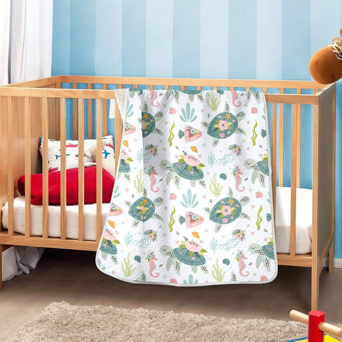 KICPOAY 30x40 Inch Swaddle Blanket for Turtle Sea Horse Baby Receiving Blanket Muslin Baby Swaddles Soft Cotton