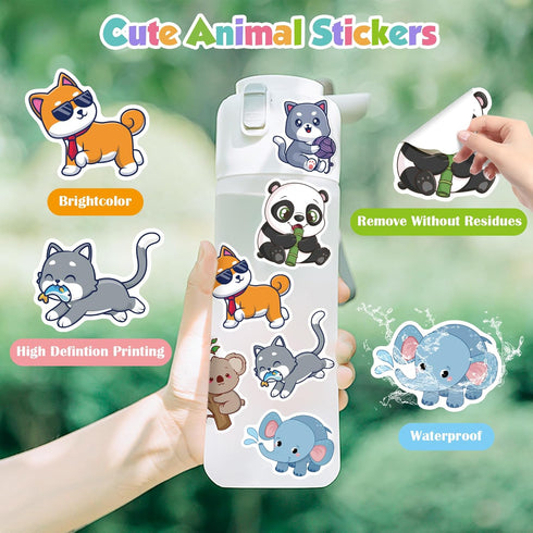 OHOME Water Bottle Stickers for Kids, Cute Animal Aesthetic Sticker Pack - 100 PCS Party Favors for Ages 4-12