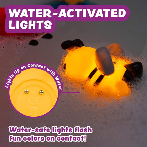6 Pack Tub Works Bugs Light Up Bath Toys, | Water-Activated Light Up Toys Flash & Change Color | Easy-Grip Baby Girl