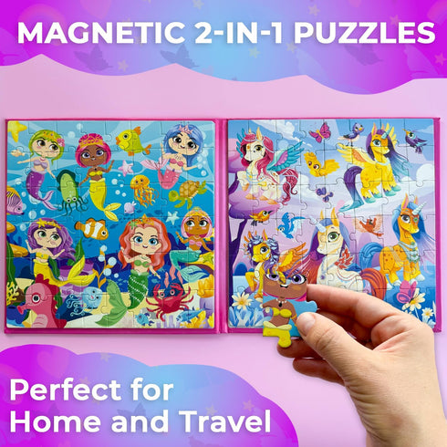QUOKKA Magnetic Puzzles for Kids Ages 4-6, 2x48 Travel Puzzle Games for Toddlers, Car Activities Toy