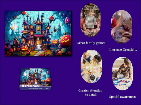 Halloween Puzzle for Adults - 1000 Pieces, Horror Haunted House Puzzle, Holiday Party Gifts