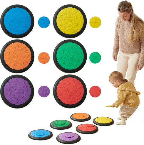Sensory Stepping Stones for Kids Pack of 6, Classic Colors Autism-Friendly Balance