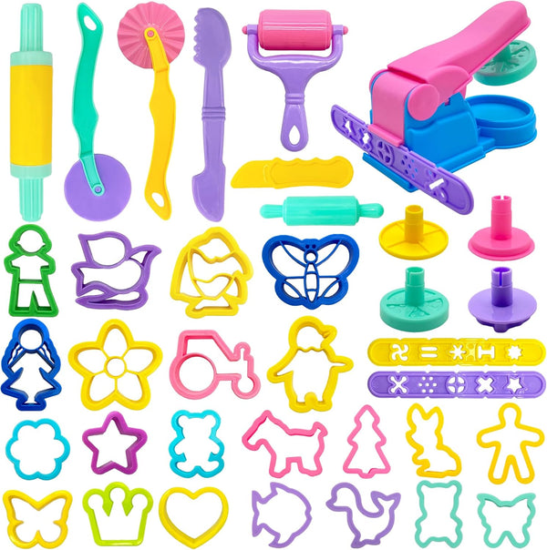 Playdough Tools 36pcs Set for Kids, Includes Cutters, Roller, Rolling Pins, and Dough Extruder