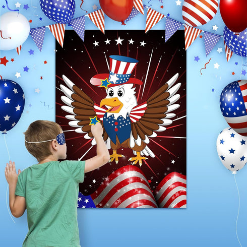 ASTARON Pin The Star on The Eagle, Patriotic Party Game for 4th of July, Poster with Stickers & Blindfolds