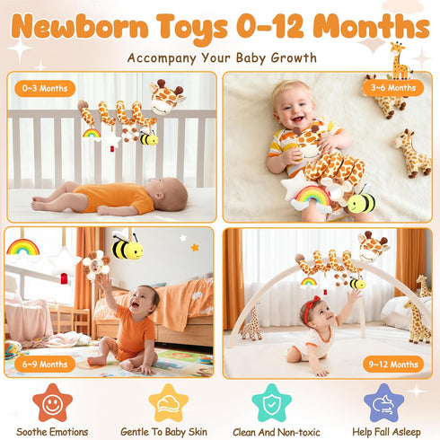 6-12 Stuffed Spiral Car Seat Baby Toys Months, Infant Giraffe Sensory Toys Hanging Stroller Accessories, Newborn Shower