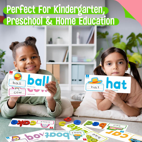 82PCS 30 52 2 3 CVC & CVCC, CCVC Words Builders, Double-Sided Cards & Wooden Lowercase Letters, Levels See & Spell