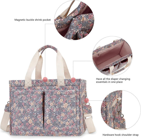 Charming Cherry Canvas Tote Bag - Stylish Multi-Pocket Shoulder Purse for Women