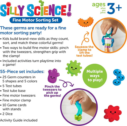 Learning Resources Silly Science Fine Motor Sorting Set, STEM Toys for Kids, 55 Pieces, Educational Toy for Boys and