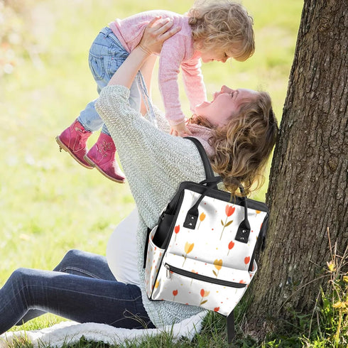 Hsnar Backpack Cute Tulip Flower Waterproof Diaper Bag Large Capacity Baby Bag with Stroller Straps, Multi-Pocket