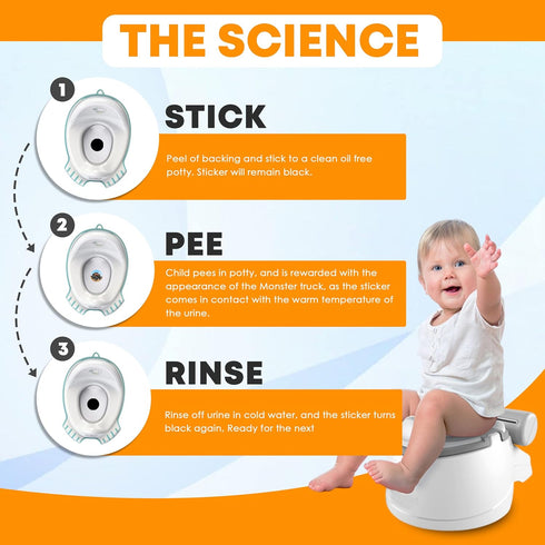 Potty Training Seat Magic Sticker, Monster Truck Color Changing Sticker, 5 Pack Toilet Targets with FREE Potty eBook
