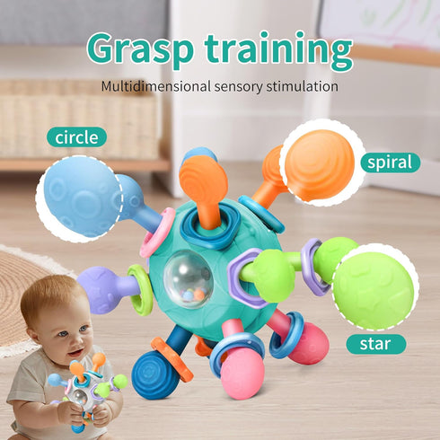 Baby Montessori Teething Toys for 0-6 6-12 Months, BPA Free Sensory Chew Rattle Toys for Newborn Infant Development