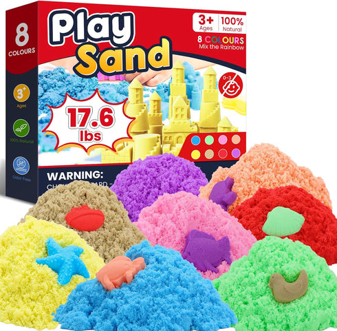 FURWEY 17.6lbs Play Sand,Mixed Packaging of 8-Color Sensory Sand,Suitable for Children to