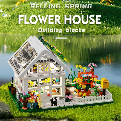 Set 8-12 Flower House Building Mini with LED, City Street View Greenhouse Building Blocks Toy, Valentine Xmas Gift