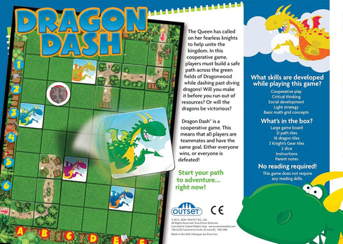 Dragon Dash - No Reading Required, Co-Operative Path Building Kids Board Game for Ages 5+, 2-6 Players