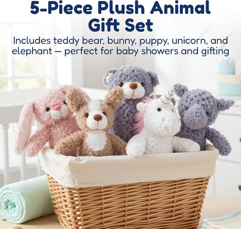 5 Set Pack Snug A Babies Animals and Teddy Bears - Plush Toys Bulk - Stuffed Animals for Kids - Baby Shower Small Bear