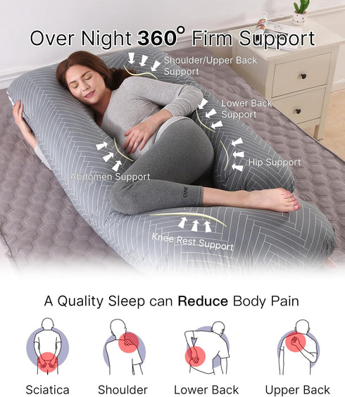 ALLOPERA 57 inch, 100% Pregnancy Pillow, Full Body Maternity Pillow with Removable Washable Cover - Sleep Support