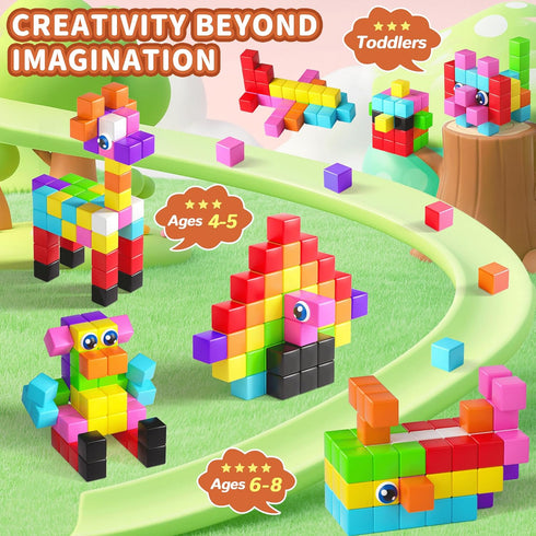 65PCS 3 4 5 6 7 8, Magnetic Blocks with Magnet Eyes Toy, Magnetic Building Blocks with Storage Bag for Kids Gifts, STEM