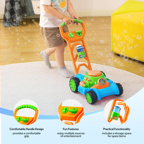 1 2 3 1-3 SLOOSH Bubble Lawn Mower Toddler Toys - Spill-Proof Bubble Machine Pretend Gardening Play Toy for Age Year