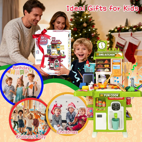Drmukie Playset 3 4 5 Kids Kitchen Mini Play Kitchen Toy for Toddlers with Stove, Sound & Light Pretend Cooking Toys