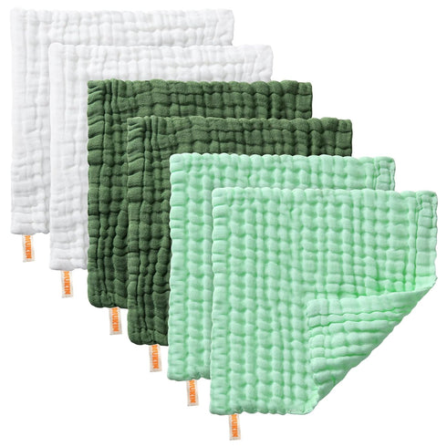 Pack 6-12x12 inches MUKIN Baby Washcloths - Soft Face Cloths for Newborn, Absorbent Bath Face Towels, Baby Wipes, Burp