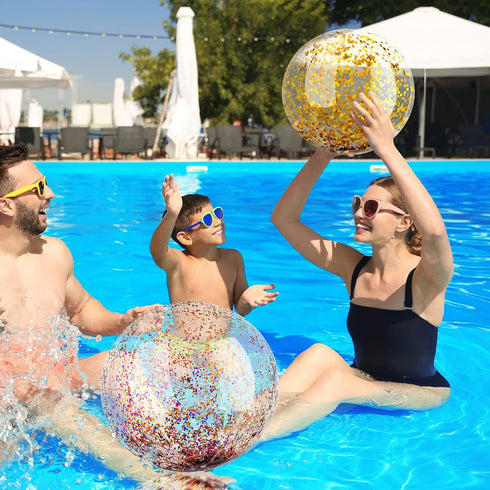 20 Pcs Inflatable Glitter Beach Ball, 24 Inch and 16 Inch Clear Beach Balls for Kids Adults Outdoor Summer Birthday