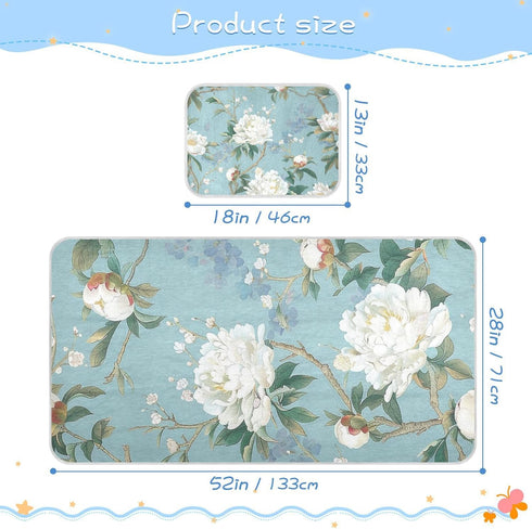 SyXIOP 28" 52" Chinese Style White Peony Cooling Baby Crib Mattress Cover x Absorbent Crib Padding for Sides for Kids
