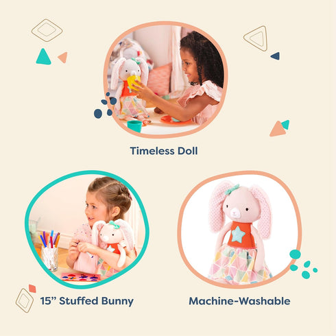 B. toys 15-Inch Plush Bunny - Soft Stuffed Animal for Baby, Toddler, Washable Rabbit, Orange & Pastel Outfit