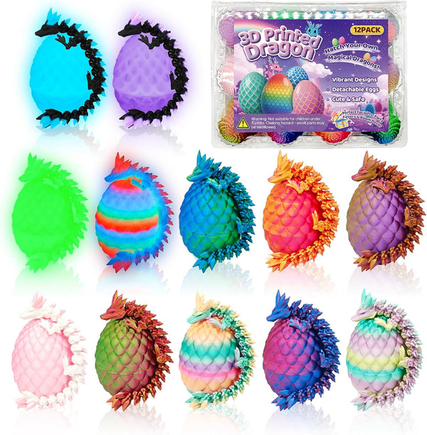CHolic 12PCS 3D Printed Dragon Eggs with Dragon Inside, Mini Dinosaur Eggs Articulated