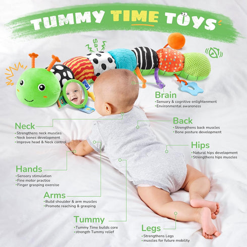 AWOTOY 6-12 0-3-6 Tummy Baby Toys Months Music Caterpillar,Stuffed Animals Infant Toys Months,Teething Sensory Toys