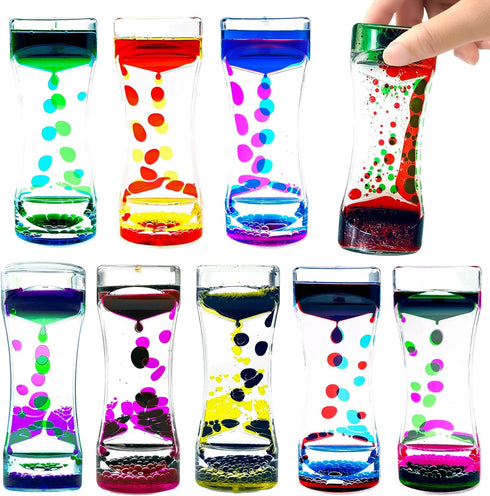 OCTTN Set 9 Liquid Motion Bubbler Timer of Great Desktop Liquid Timer for Fidget Toy, Rainbow Water Timer for Autism
