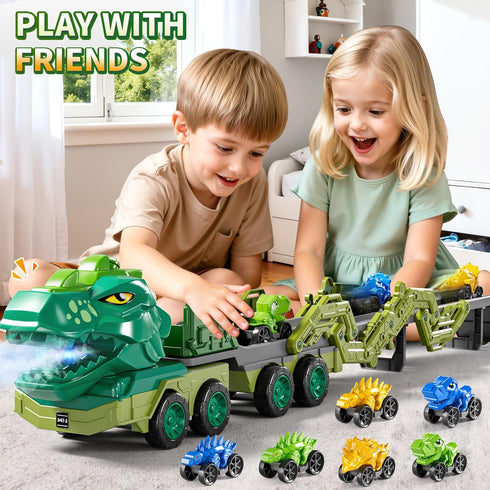 10 1 3-5 4-8 9 5-7 in Dinosaur Truck Toys for Kids Aged with Foldable Race Track, Carrier Truck with Dinosaur Toy Car