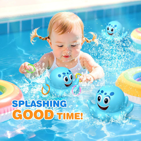 Toyjolka 4 Rings,150 6-12 12-18 1-5 Octopus Bath Toys for Toddlers| Rechargeable Automatic Sprinkler Water Toys