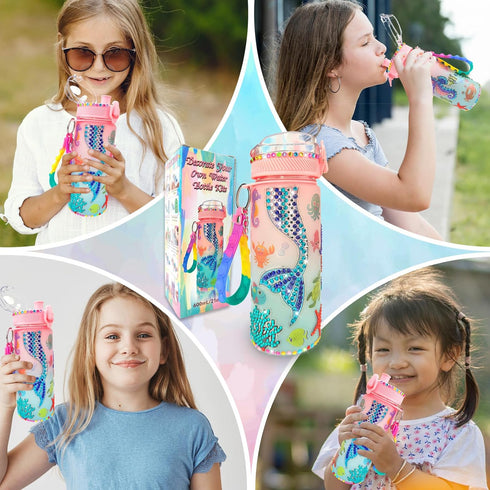 Decorate Your Own Water Bottle Kits for Girls Age 4-10, Mermaid Gem Diamond Painting Crafts, Fun Gifts