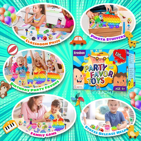Erosbon 135pcs 3-5 4-8-12, Party Favors for Kids Fidget Toys Easter Eggs Fillers Birthday Gift Treasure Box Toy Prizes