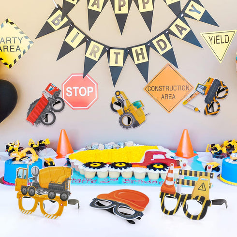 12PCS Construction Party Supplies Construction Party Felt Glasses with Tractor Excavator Dump Truck Plastic