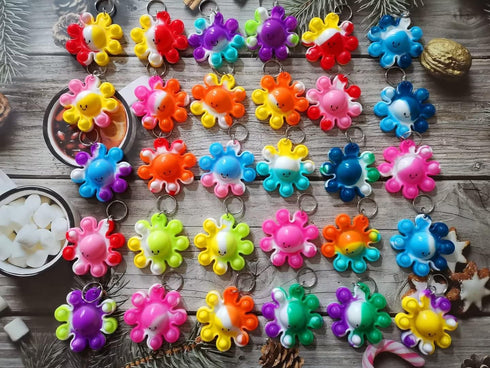 30 Packs Bulk Octopus Backpack Keychain, Mini Pop Fidget for Students Gifts and Christmas Party Favors