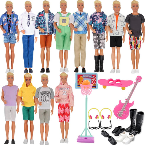 EuTengHao 44Pcs Doll Clothes for 12 Inch Boy Dolls, 27 Different Shirts & Accessories, Basketball, Skateboard Style