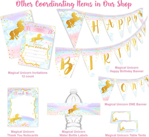 Magical Unicorn Invitations - 12 LARGE Invitations + 12 Envelopes, DOUBLE SIDED