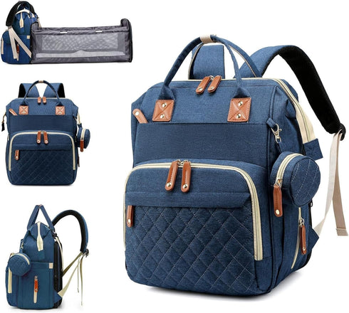 Sweet BB Baby Diaper Backpack with Changing Pad, Waterproof, USB Port, Large Capacity (Blue)
