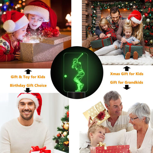 FULLOSUN Baseball 3D Night Light, Remote Control Bedside Lamp for Kids Baseball Fans, 16 Colors + 4 Modes + Dim Function