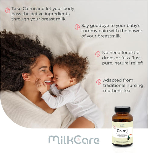 Milkcare 60 Calmi Baby Gas Relief Through Mother's Milk, Supplement for Mothers, Vegan Capsules, Helps with Gas Relief