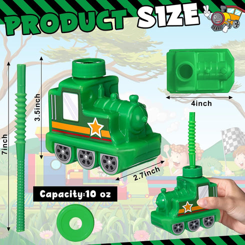 12 Sets 10 oz Tanlade Train Cups for Kids Bulk Plastic Traffic Vehicle Shape Cup with Straw Train Birthday Party