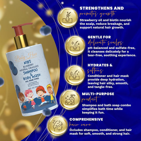 10 fl.oz. BABY HAIR - Blueberry Mineral Kids Shampoo/Body Wash, Sulfate-Free Kids Tearless Shampoo and Body Wash