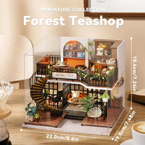 Flever DIY Miniature Dollhouse Kit - Creative Forest Teashop Room with Furniture
